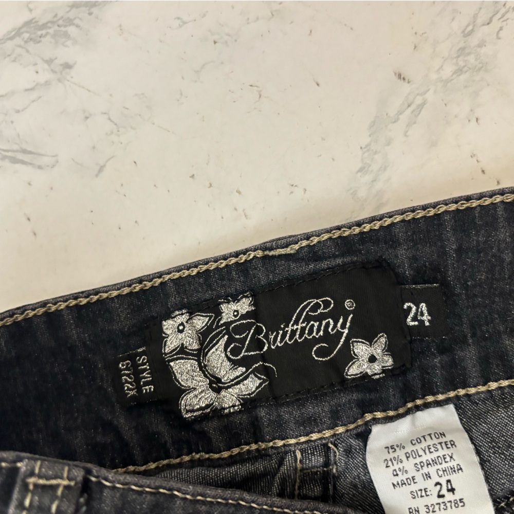 Brittany Jeans Women’s Plus Sz 24 6722X Dark Wash Distressed Beaded Embellish​ - Picture 6 of 7